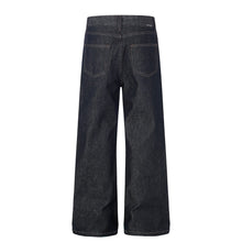 Black Cotton Denim Straight Leg Pants — Mid Rise, Zipper Fly, Street Style