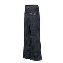 Black Cotton Denim Straight Leg Pants — Mid Rise, Zipper Fly, Street Style