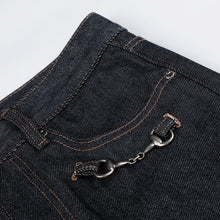 Black Cotton Denim Straight Leg Pants — Mid Rise, Zipper Fly, Street Style