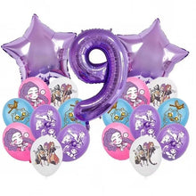 K P Foil Balloon Set Girl Group 1-9 Number & Purple Star Balloons Character Cake Toppers for Birthday Party & Photo Props