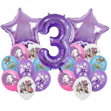 K P Foil Balloon Set Girl Group 1-9 Number & Purple Star Balloons Character Cake Toppers for Birthday Party & Photo Props