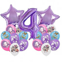 K P Foil Balloon Set Girl Group 1-9 Number & Purple Star Balloons Character Cake Toppers for Birthday Party & Photo Props