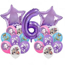 K P Foil Balloon Set Girl Group 1-9 Number & Purple Star Balloons Character Cake Toppers for Birthday Party & Photo Props