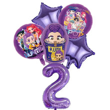 K P Foil Balloon Set Girl Group 1-9 Number & Purple Star Balloons Character Cake Toppers for Birthday Party & Photo Props