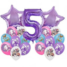 K P Foil Balloon Set Girl Group 1-9 Number & Purple Star Balloons Character Cake Toppers for Birthday Party & Photo Props