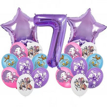 K P Foil Balloon Set Girl Group 1-9 Number & Purple Star Balloons Character Cake Toppers for Birthday Party & Photo Props