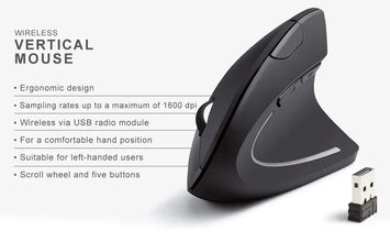 HOMEFISH Vertical Mouse Ergonomic 2.4GHz Wireless Optical Mice 3 Adjustable DPI 800/1200/1600 6 Buttons for Laptop PC Computer